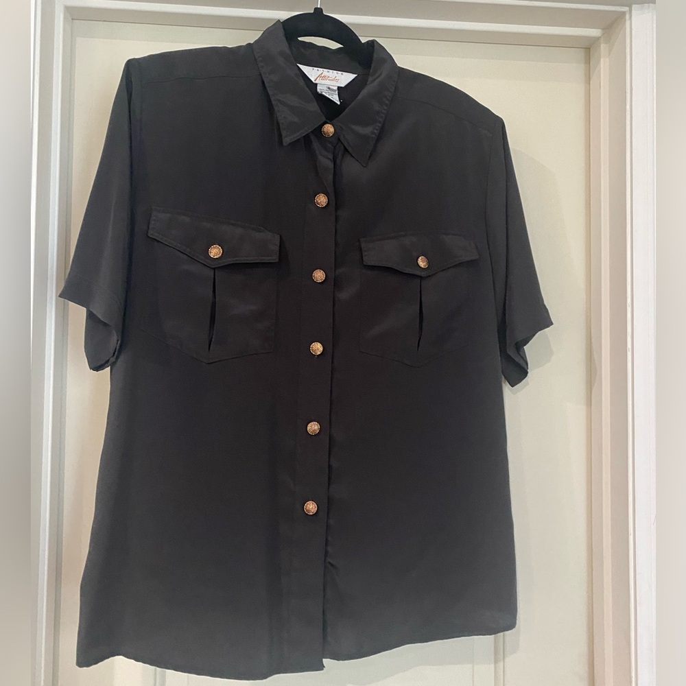 Vintage Fashion Attitudes Black Gold Button-Up woman blouse